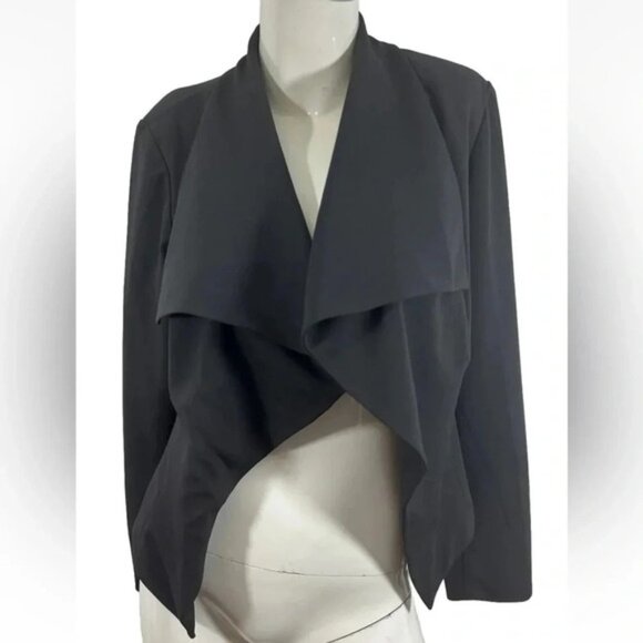NWT Bisou Bisou Womens Black Blazer Open Ruffle Front Lapel Sz Small - Picture 1 of 5